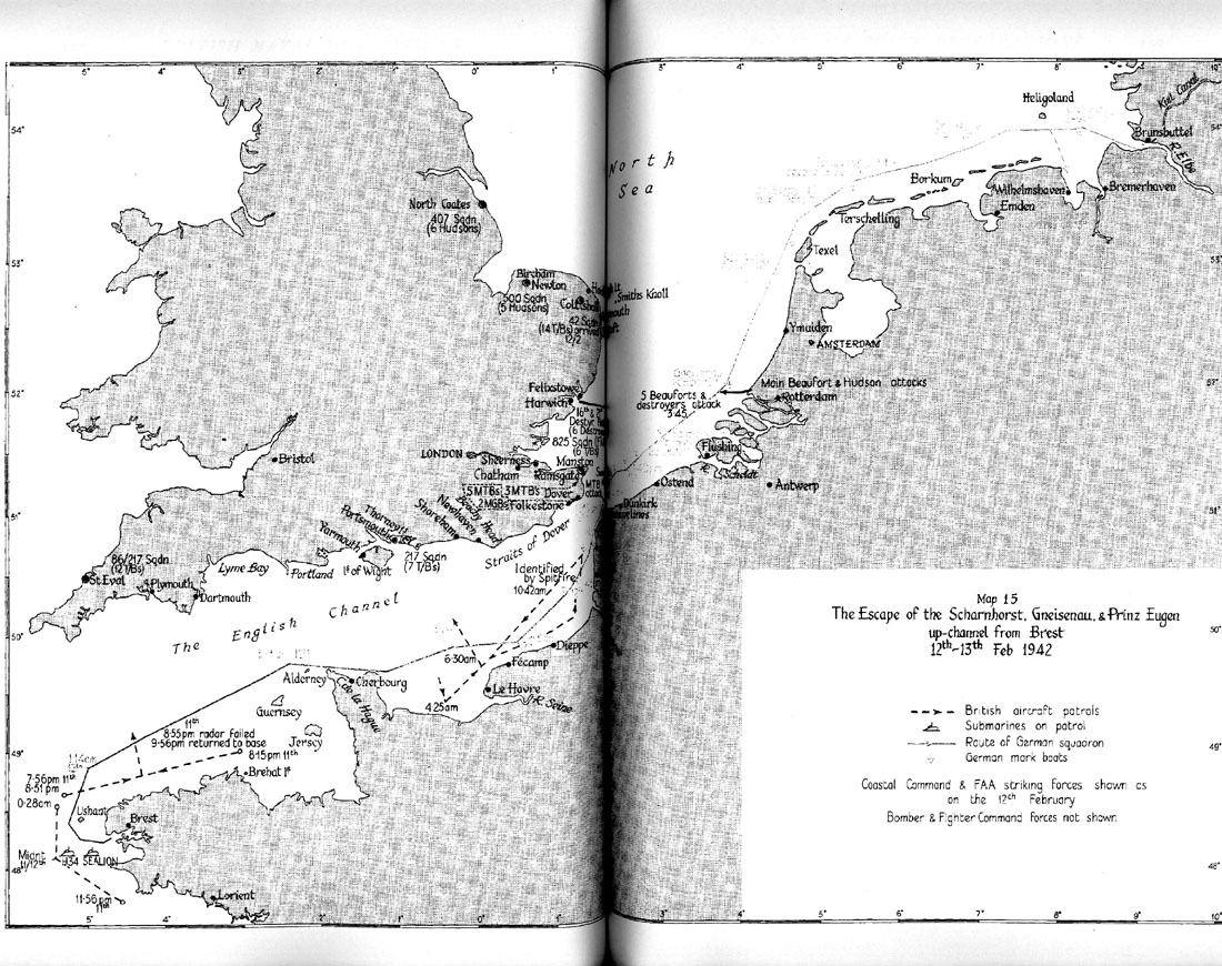A map of the Channel Dash from the original Admiralty account of the event